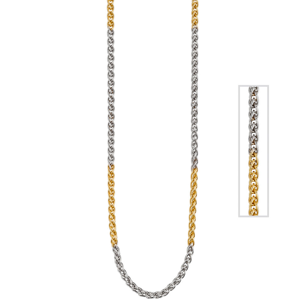 bicolor Kette JOBO 42cm 2,2mm Gold 585/- Weißgold Goldkette Zopfkette Gelbgold