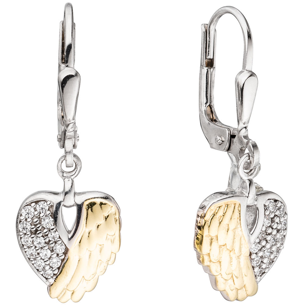 Einkaufsbummel JOBO Boutons Herz Flügel bicolor mit Ohrhänger 925 Silber Zirkonia Ohrringe