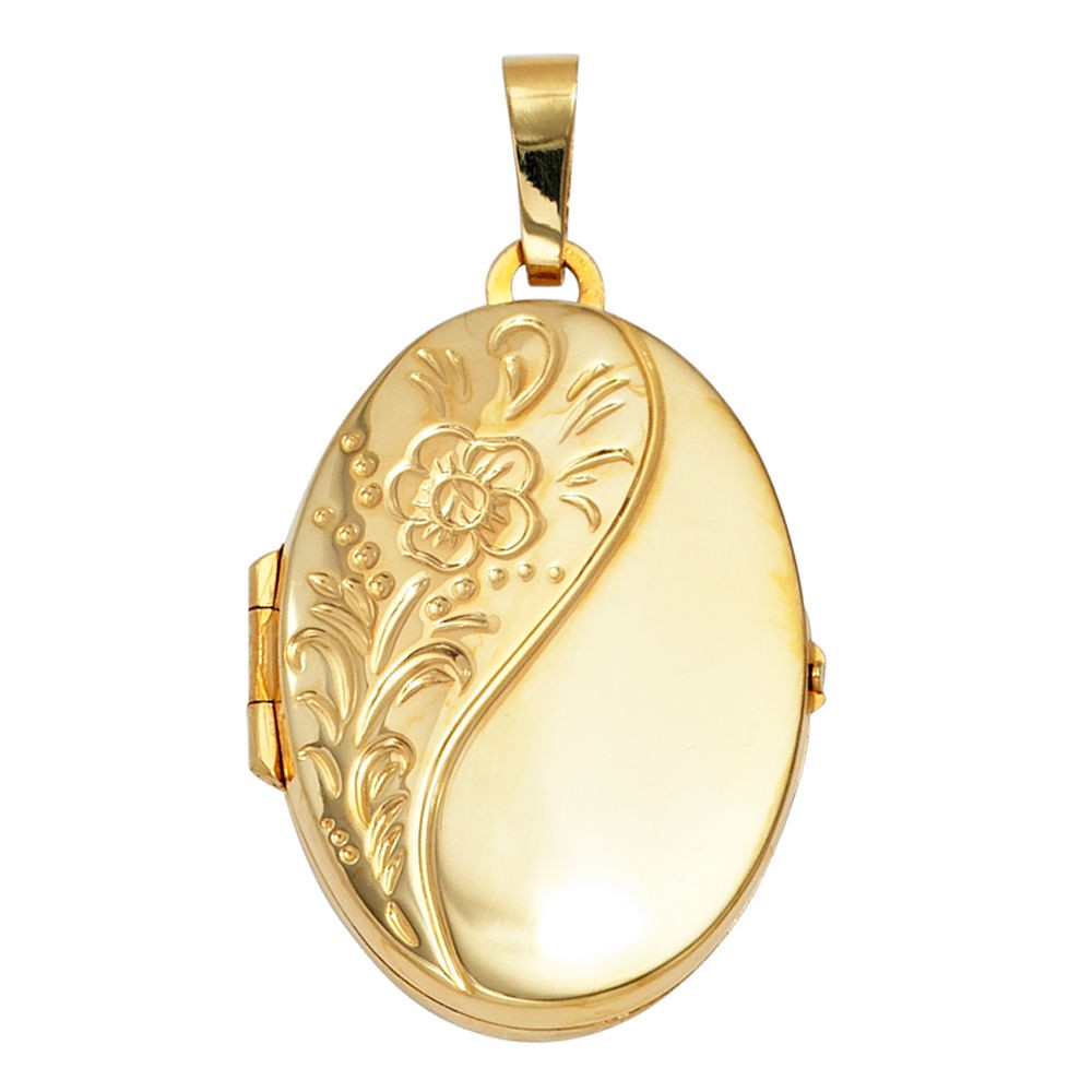 JOBO Medaillon oval Blumen 925er Anhänger Öffnen zum Sterlingsilber gold vergoldet