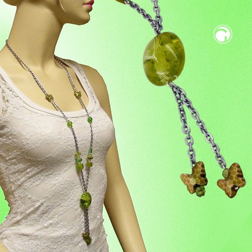 Collier Halskette Crash-Nugget mint Ankerkette 90cm
