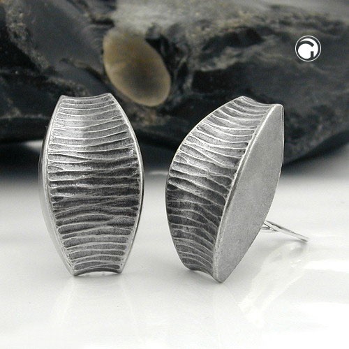 Ohrring Trapez gewölbt altsilber-gerillt
