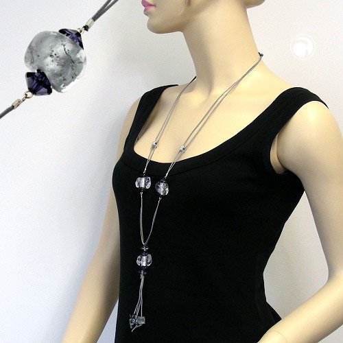 Collier Halskette grau silber-verspiegelt 90cm