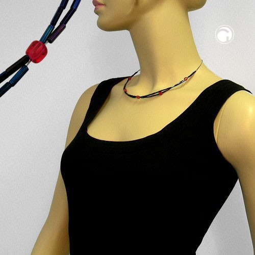 Collier Halskette Glasperle blau-AB rot Draht 45cm