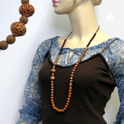 Collier Halskette nougat-ocker-muskat-dunkelbraun 95cm