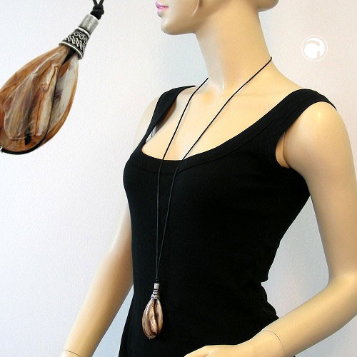 Halskette Tropfen beige-braun-marmoriert 100cm