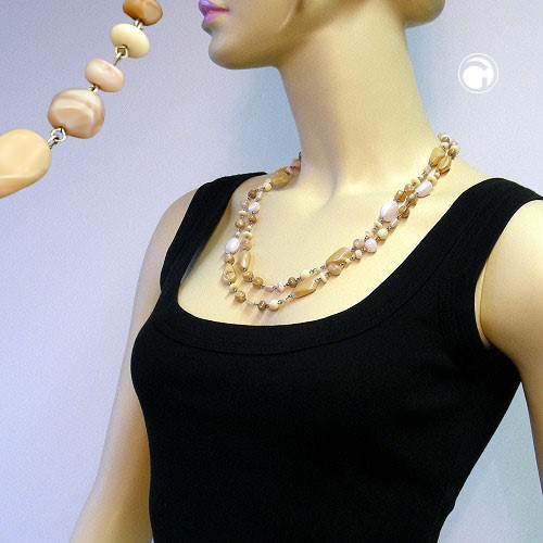 Collier Halskette Glasperlen beige-rosa 120cm