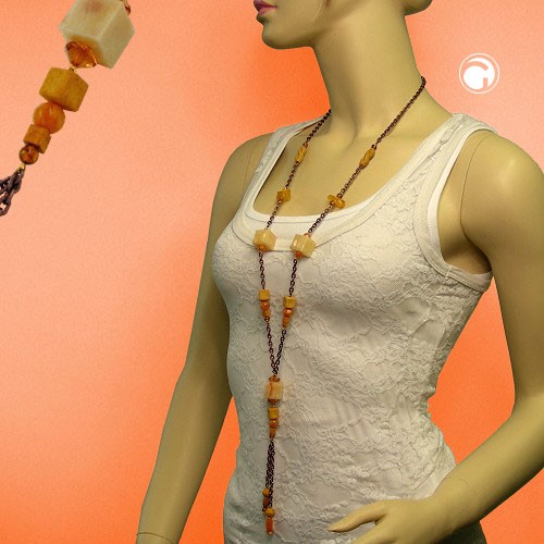 Collier Halskette bernstein-kupfer-ocker-farbig 95cm