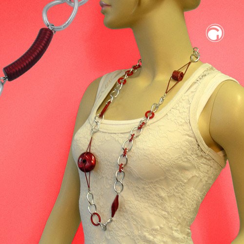 Collier Halskette Weitpanzer Rad rot-seidig 95cm