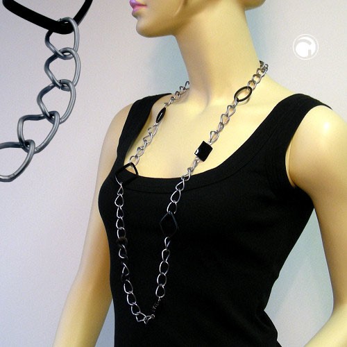 Collier Halskette schwarz Weitpanzer grau-matt 100cm