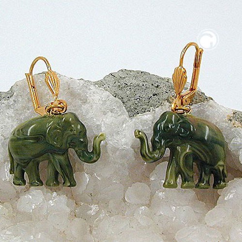 Ohrring Elefant mini oliv Gold-farbig