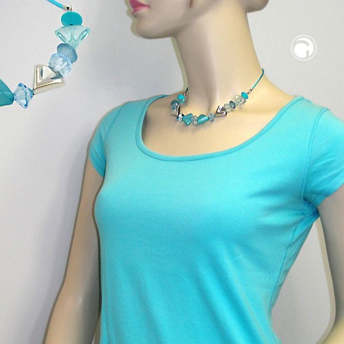 Collier Halskette Dreieckperlen türkis-chrom 42cm