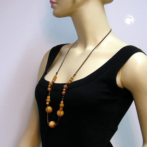 Collier Halskette bernstein-matt Holz ockerton 90cm