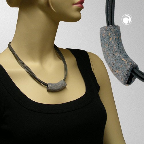 Collier Halskette Rohr flach-gebogen Stein-grau 50cm