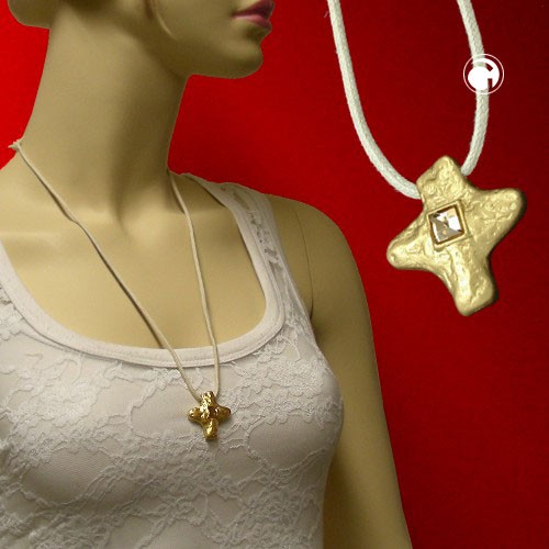 Collier Halskette Anhänger Kreuz mattgold 70cm