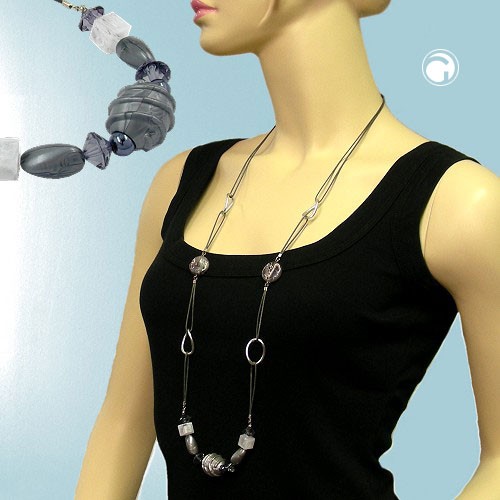 Collier Halskette Schraubenperle hellgrau 100cm