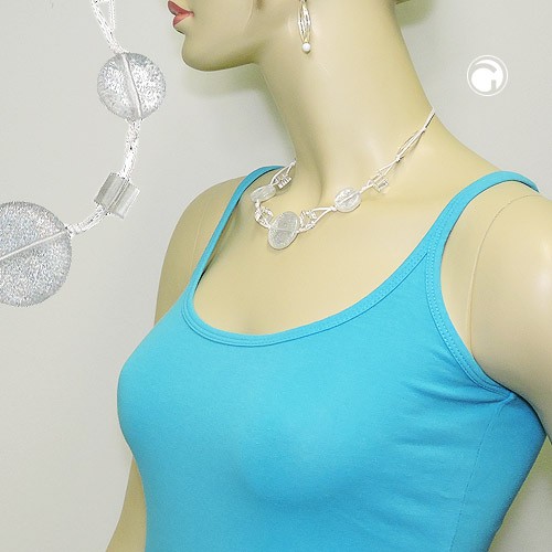 Halskette Scheibe weiß-transparent Flitter 45cm