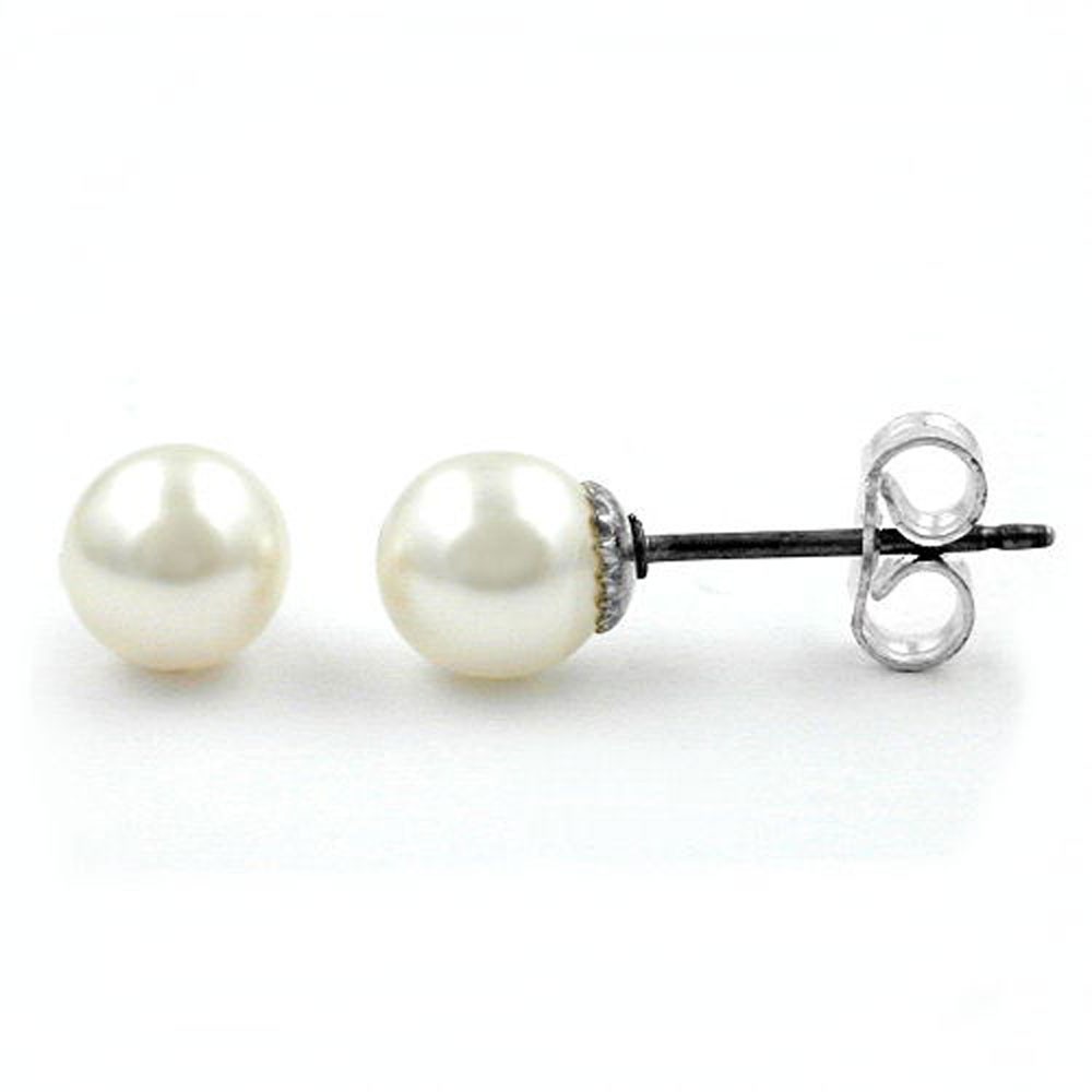 Ohrstecker Perle wachsweiß 6mm