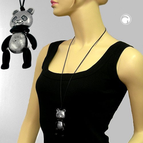 Halskette Panda altsilber schwarz-matt 80cm