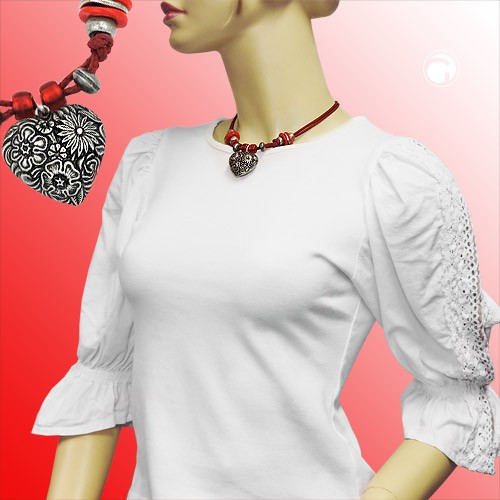 Halskette Landhaus Blumenherz asi rot 42cm