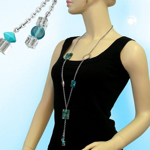 Collier Halskette AnkerCollier Halskette türkis-marmoriert 95cm