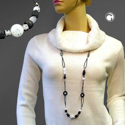 Collier Halskette schwarz-weiß und silber-matt 105cm