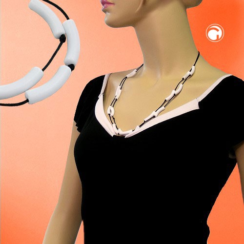 Collier Halskette Walze weiß-matt Kordel schwarz 70cm