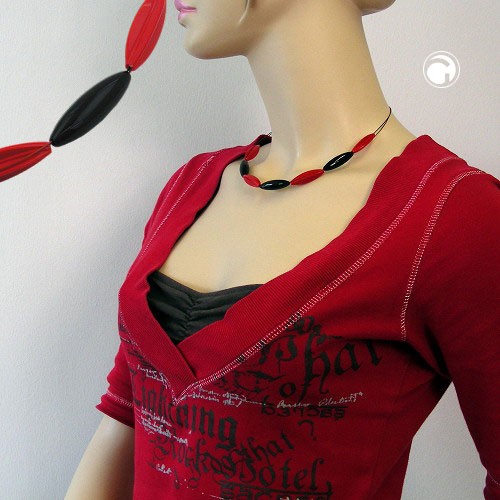 Halskette Olive schwarz Rillenolive rot 45cm