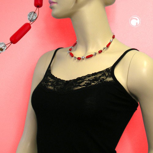 Halskette Draht mit Glasperle rot 45cm