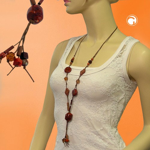 Collier Halskette braun-rostbraun-flitter 95cm
