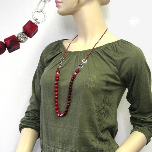 Collier Halskette Perle dunkelrot Collier Halskette chrom 90cm