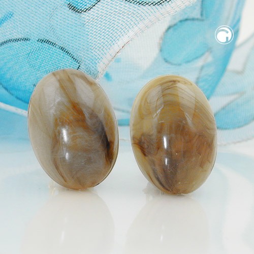 Ohrring mini oval horn-braun-marmoriert