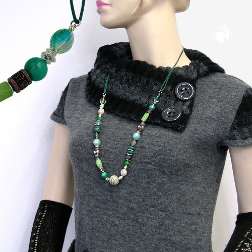 Collier Halskette hellgrün-dunkelgrün-tricolor 85cm