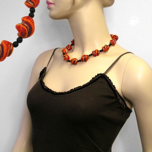 Halskette Schraubenperle rot-orange 50cm