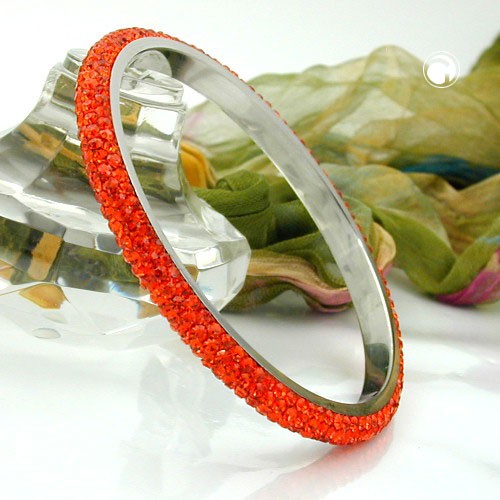 Armreif 4-reihig Glassteine rot-orange