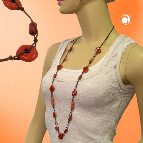 Collier Halskette Ringe rotbraun-marmoriert 100cm