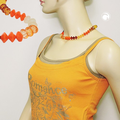 Halskette Facettenperlen orange-gelb-braun 42cm