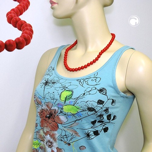 Collier Halskette Perlen 10mm rot-glänzend 55cm