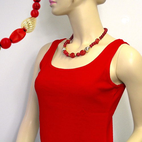 Halskette johannisbeer-rot und Goldfarbig 50cm