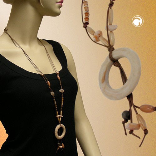 Halskette Ring beige-marmoriert braun 90cm