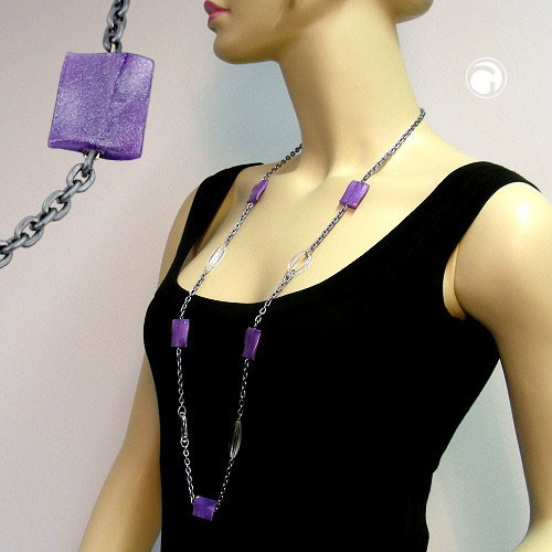 Collier Halskette Pillow flieder-grau-kristall 100cm