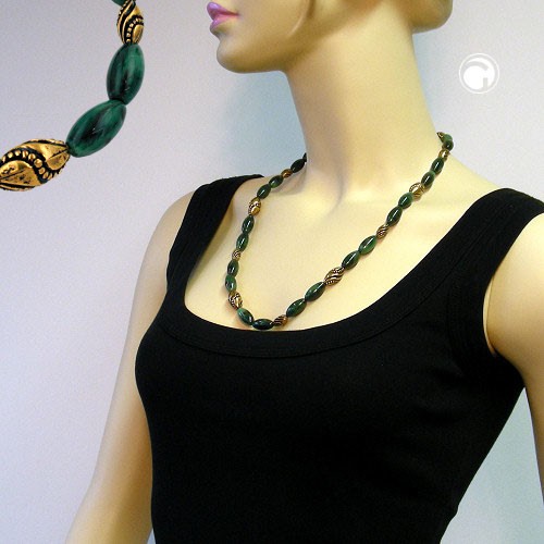 Collier Halskette Olive grün-marmoriert altgold 60cm