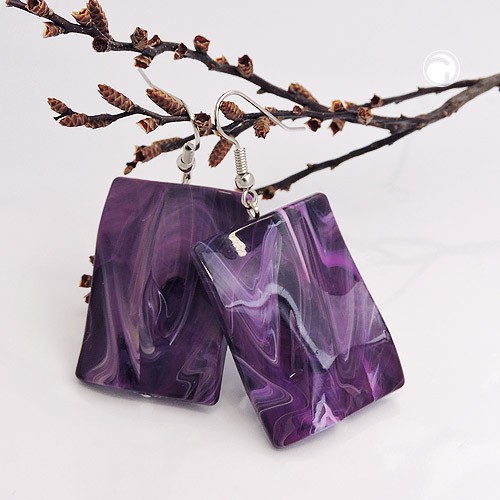 Ohrhaken Viereck gewellt lila-violett