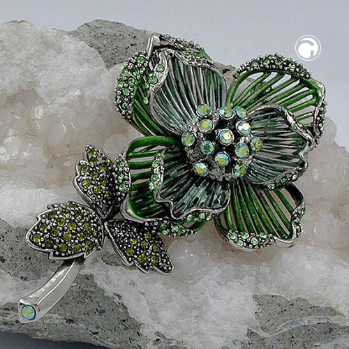 Brosche Strass-Blume grünton