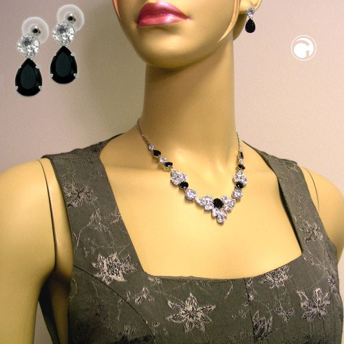 Set StrassKette und Strass-Ohrstecker 45cm