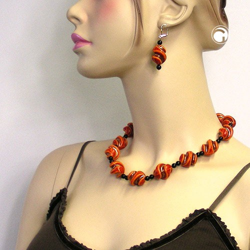 Ohrring Schraubenperle rot-orange-sw