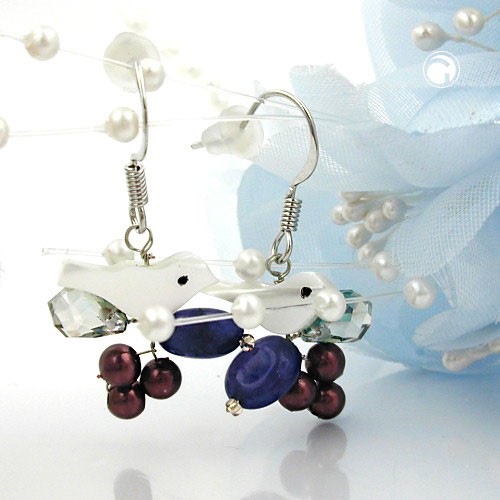 Ohrhaken kleiner Vogel mit Perlen