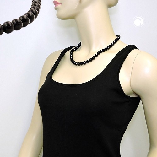 Collier Halskette Perlen 10mm schwarz-glänzend 50cm