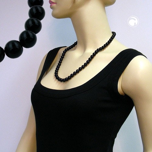 Collier Halskette Perlen 10mm schwarz-glänzend 60cm