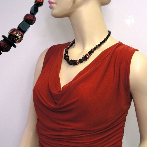 Halskette Facettenperle schwarz rot-lack 50cm