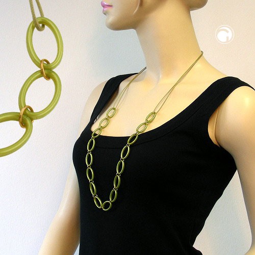 Collier Halskette Ringe oval seide-grün 84cm